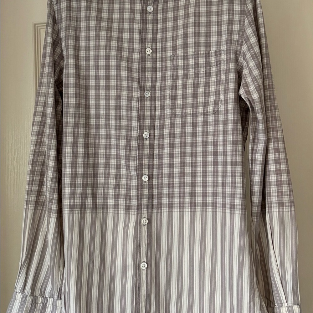 Wings + Horns Taupe Checkered and Striped Men's Shirt Size S Made in Canada
